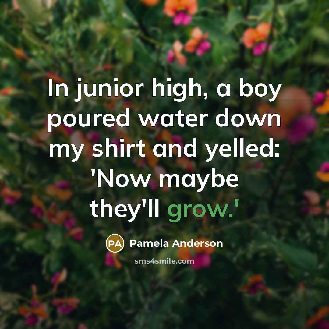 “In junior high, a boy poured water down my shirt and yelled: 'Now maybe they'll grow.'” quote by Pamela Anderson
