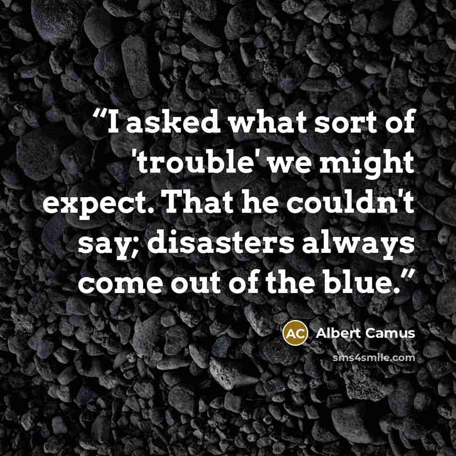 “I asked what sort of 'trouble' we might expect. That he couldn't say; disasters always come out of the blue.” quote by Albert Camus