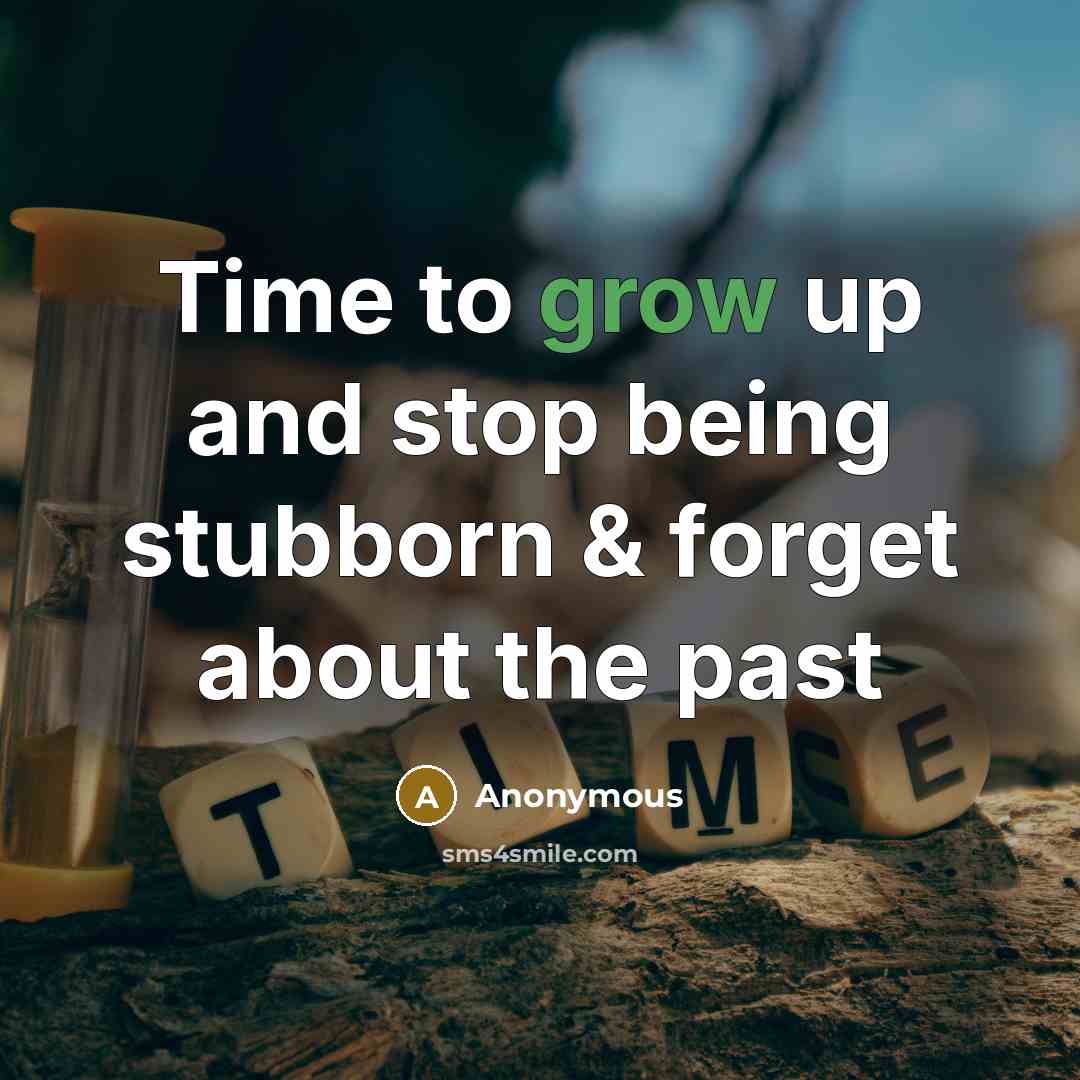 “Time to grow up and stop being stubborn & forget about the past” quote by Anonymous