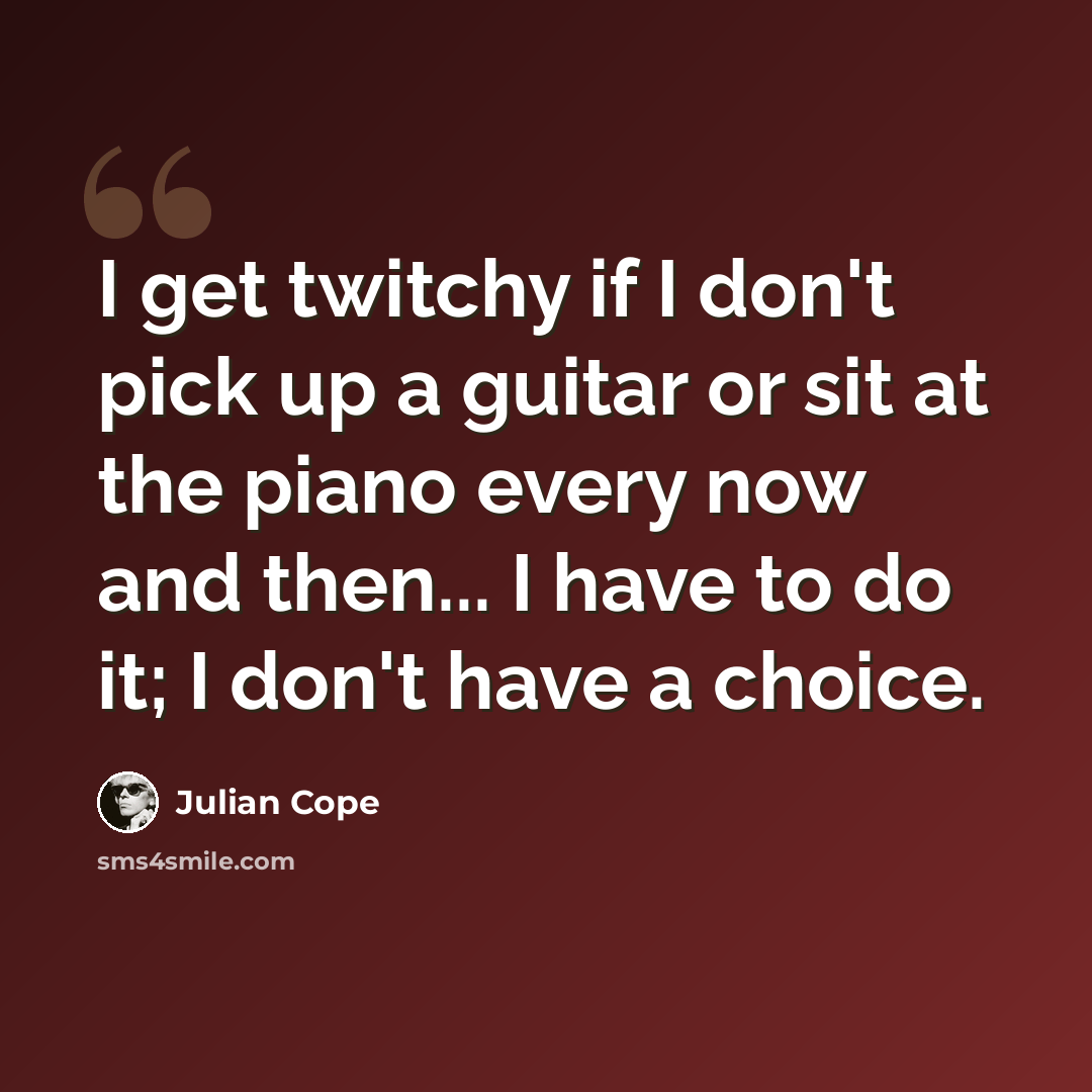 “I get twitchy if I don't pick up a guitar or sit at the piano every now and then... I have to do it; I don't have a choice.” quote by Julian Cope