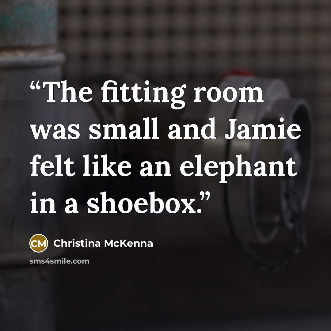 “The fitting room was small and Jamie felt like an elephant in a shoebox.” quote by Christina McKenna