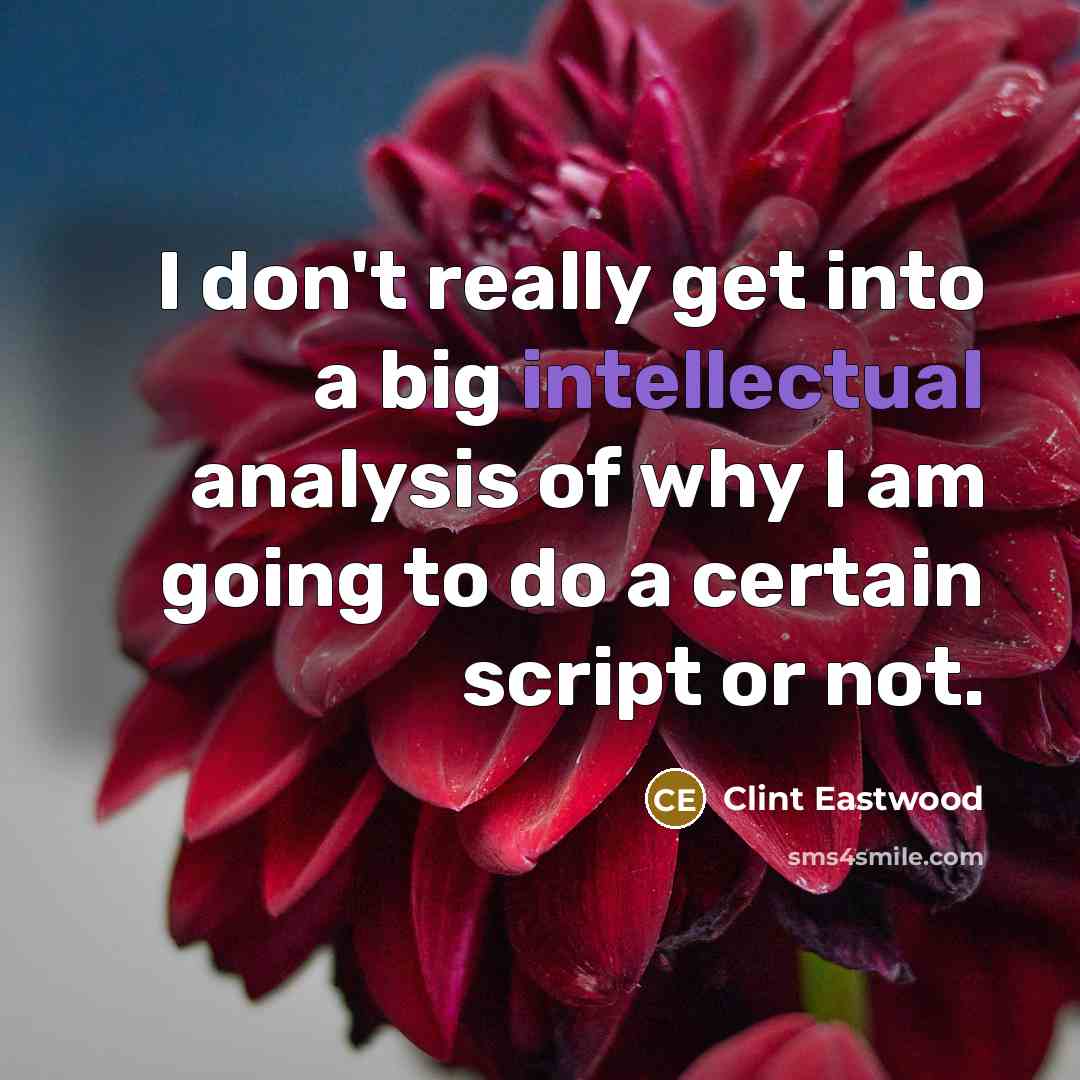 “I don't really get into a big intellectual analysis of why I am going to do a certain script or not.” quote by Clint Eastwood