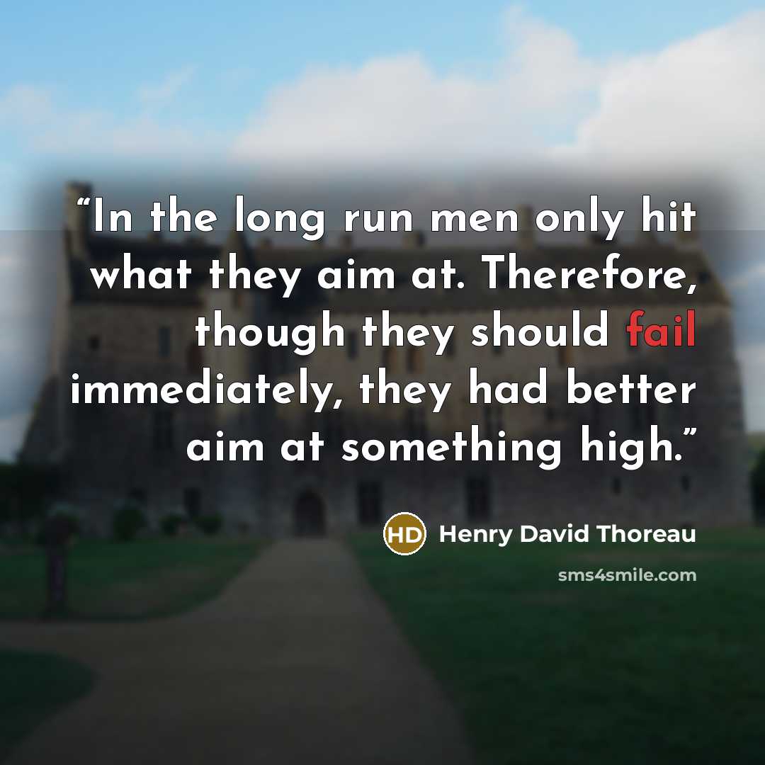 “In the long run men only hit what they aim at. Therefore, though they should fail immediately, they had better aim at something high.” quote by Henry David Thoreau