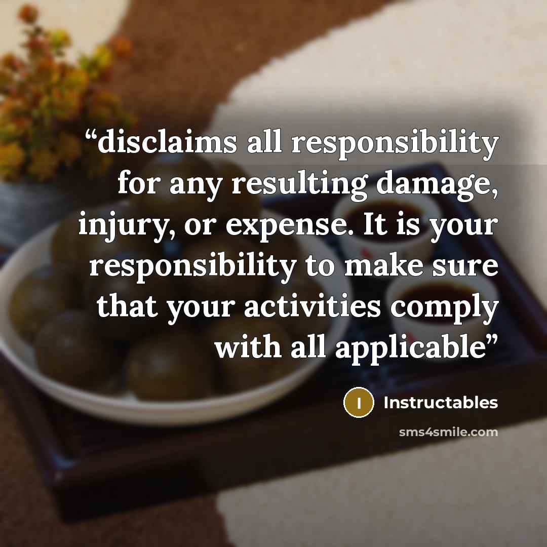 “disclaims all responsibility for any resulting damage, injury, or expense. It is your responsibility to make sure that your activities comply with all applicable” quote by Instructables