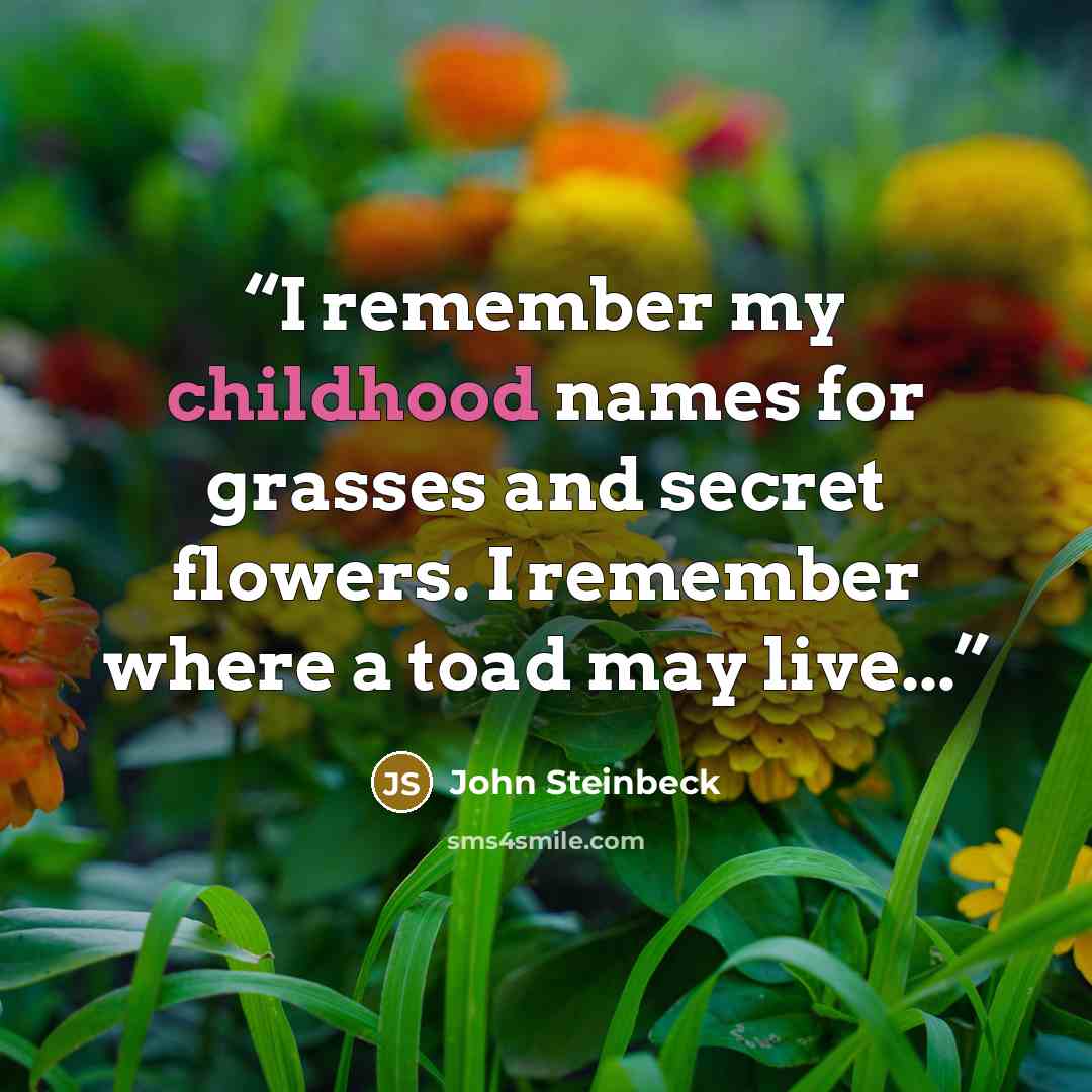 “I remember my childhood names for grasses and secret flowers. I remember where a toad may live...” quote by John Steinbeck