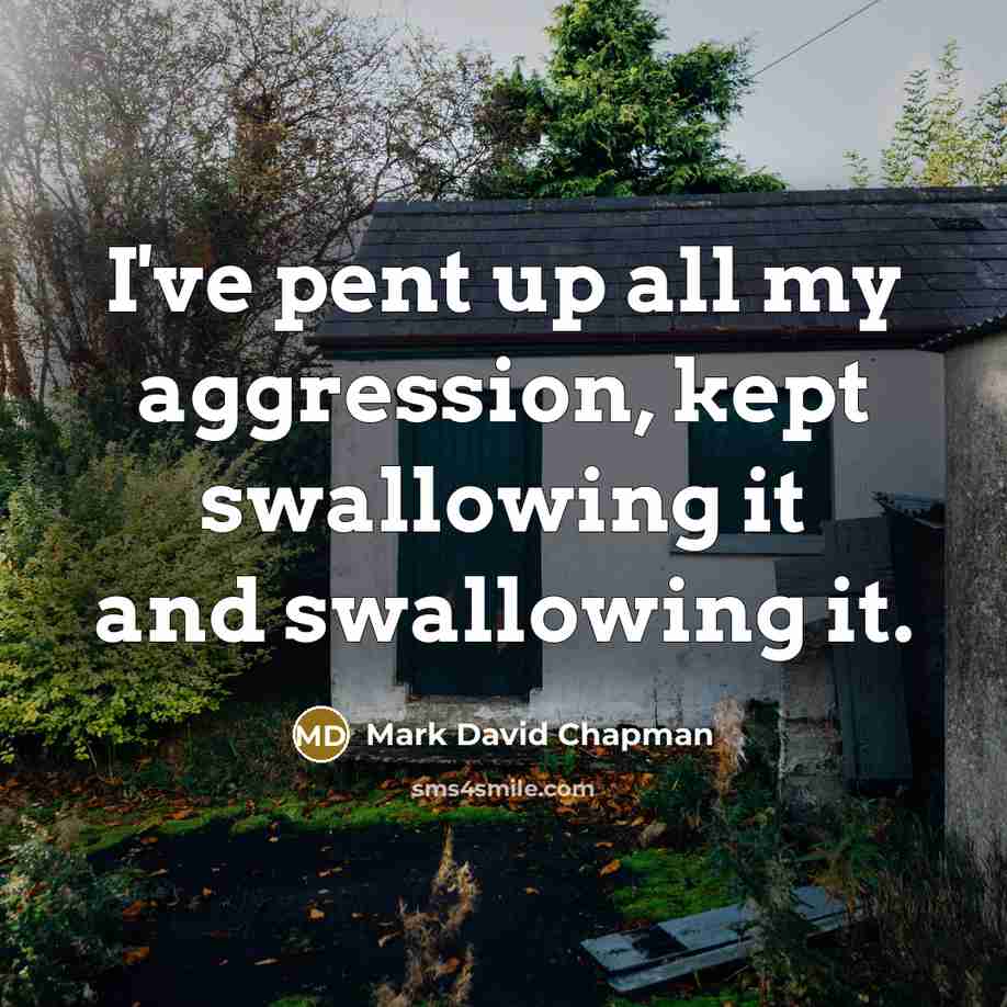 “I've pent up all my aggression, kept swallowing it and swallowing it.” quote by Mark David Chapman