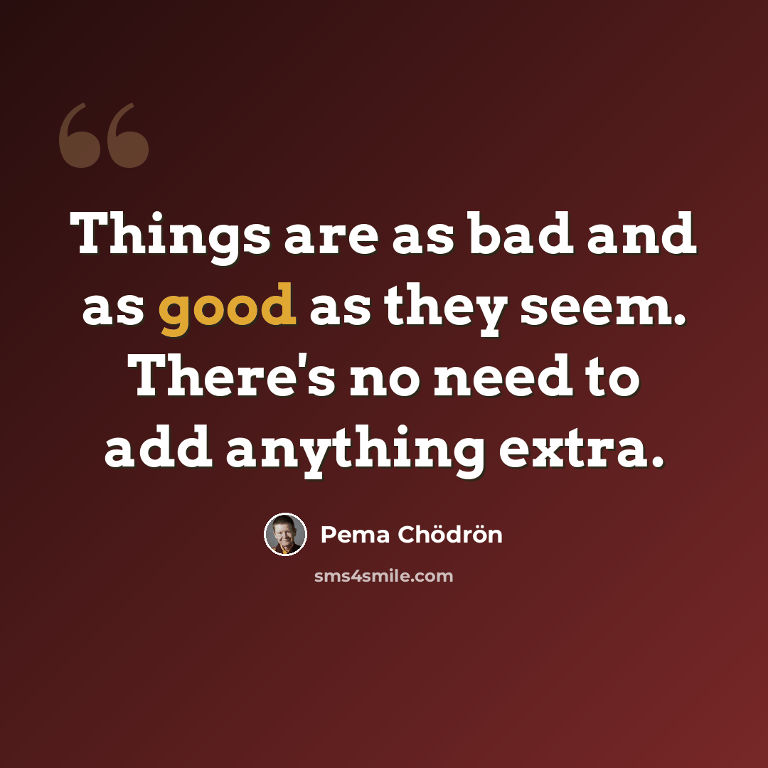 “Things are as bad and as good as they seem. There's no need to add anything extra.” quote by Pema Chodron