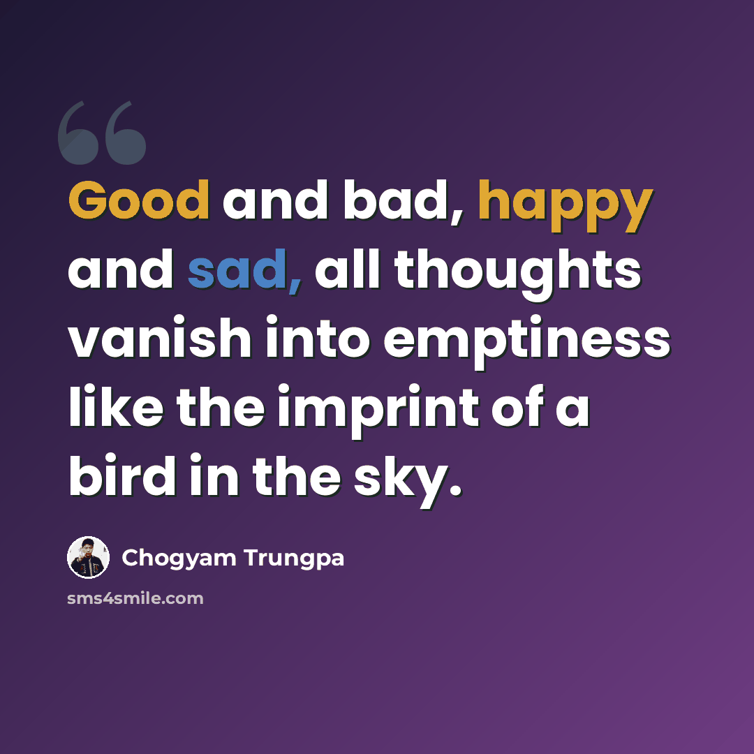 “Good and bad, happy and sad, all thoughts vanish into emptiness like the imprint of a bird in the sky.” quote by Chogyam Trungpa