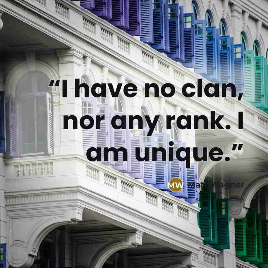 “I have no clan, nor any rank. I am unique.” quote by Matt Wagner