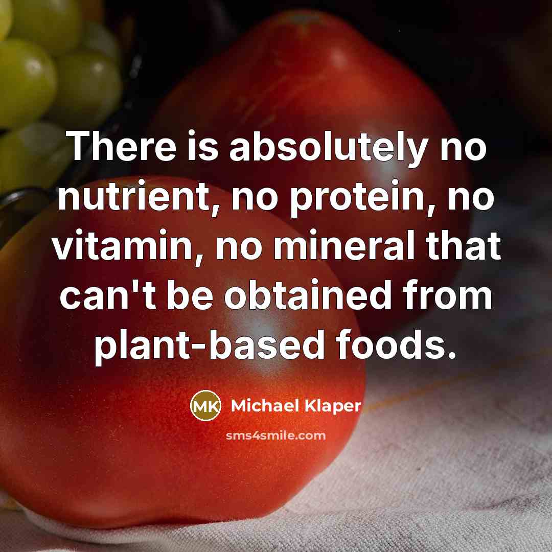 “There is absolutely no nutrient, no protein, no vitamin, no mineral that can't be obtained from plant-based foods.” quote by Michael Klaper