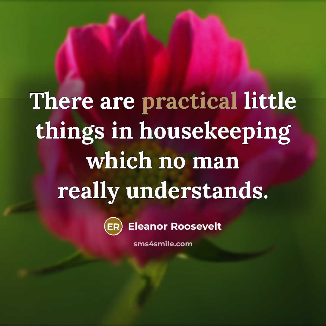 “There are practical little things in housekeeping which no man really understands.” quote by Eleanor Roosevelt