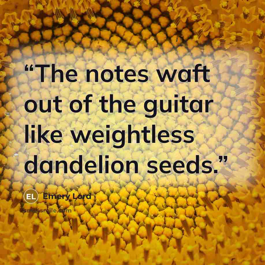 “The notes waft out of the guitar like weightless dandelion seeds.” quote by Emery Lord