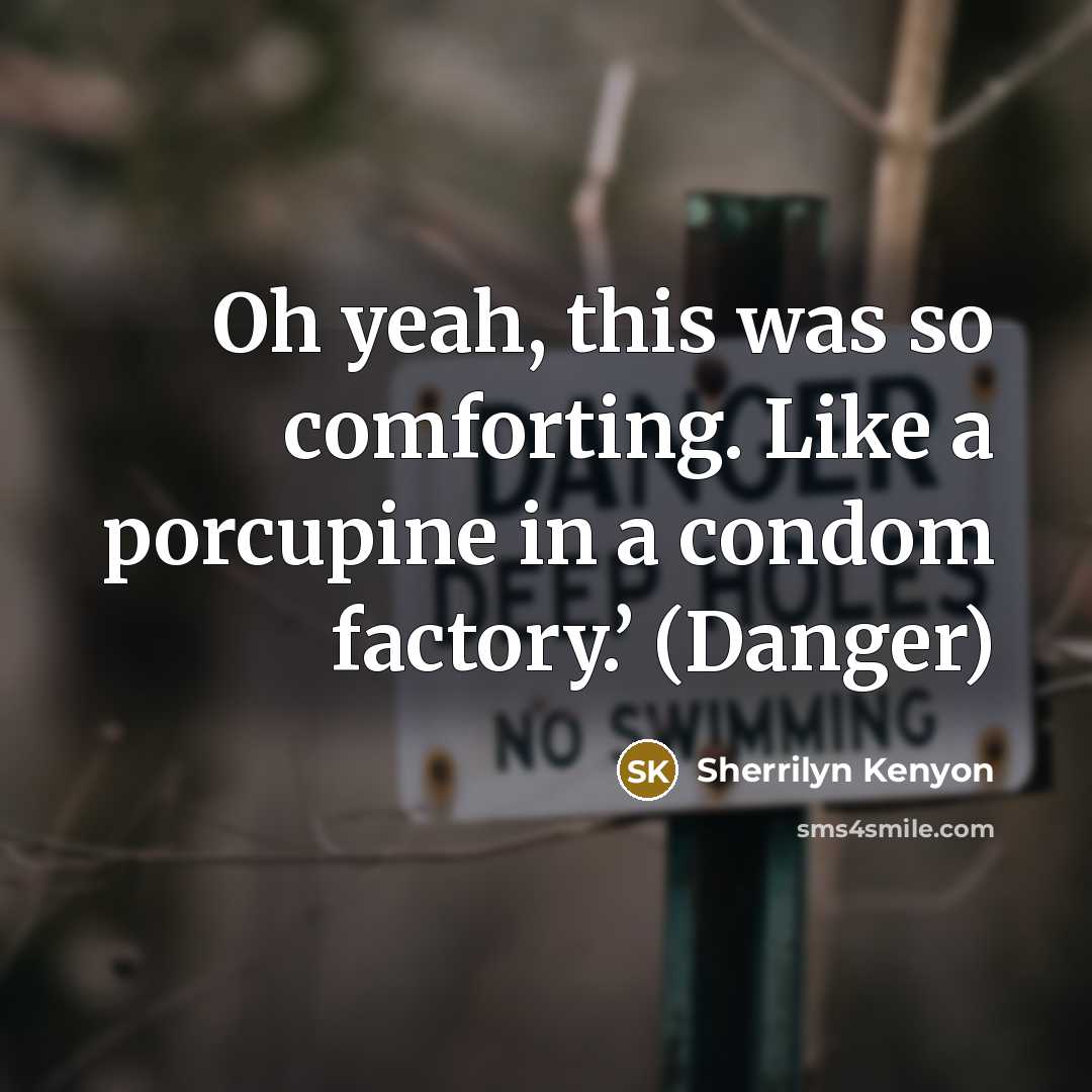 “Oh yeah, this was so comforting. Like a porcupine in a condom factory.’ (Danger)” quote by Sherrilyn Kenyon