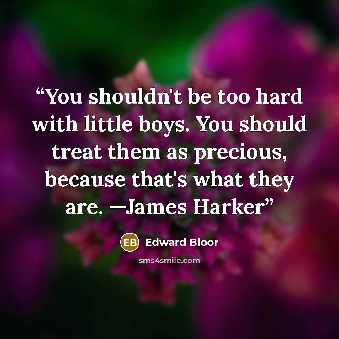 “You shouldn't be too hard with little boys. You should treat them as precious, because that's what they are. —James Harker” quote by Edward Bloor