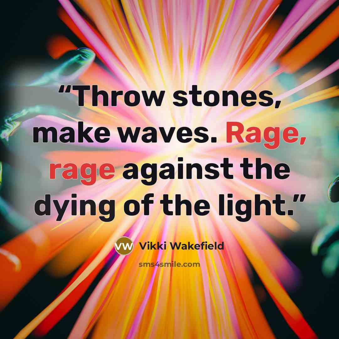 “Throw stones, make waves. Rage, rage against the dying of the light.” quote by Vikki Wakefield