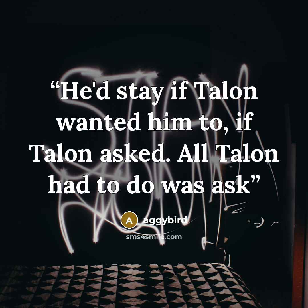 “He'd stay if Talon wanted him to, if Talon asked. All Talon had to do was ask” quote by aggybird