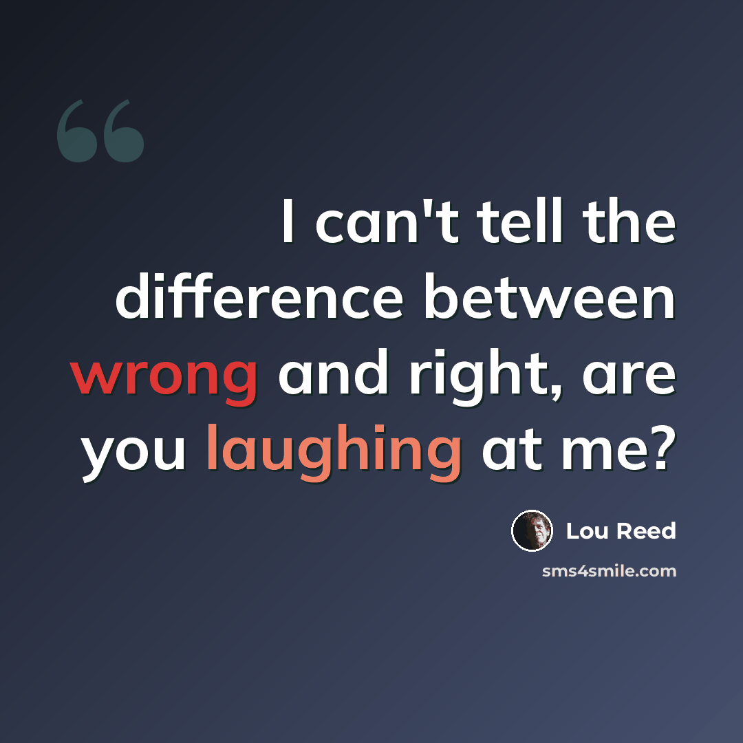 “I can't tell the difference between wrong and right, are you laughing at me?” quote by Lou Reed