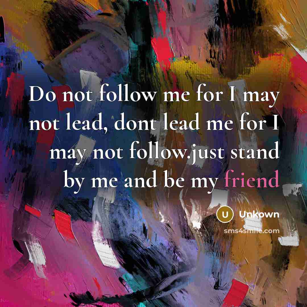 “Do not follow me for I may not lead, dont lead me for I may not follow.just stand by me and be my friend” quote by Unkown