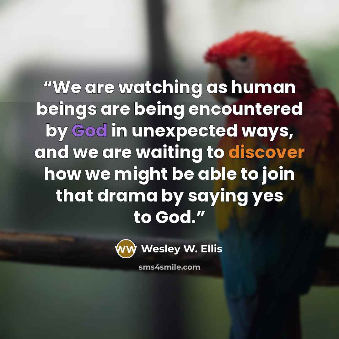 “We are watching as human beings are being encountered by God in unexpected ways, and we are waiting to discover how we might be able to join that drama by saying yes to God.” quote by Wesley W. Ellis