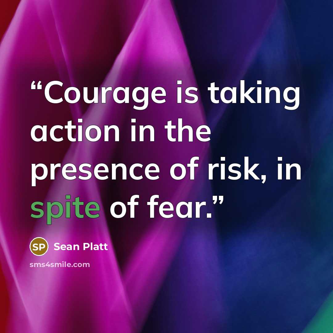 “Courage is taking action in the presence of risk, in spite of fear.” quote by Sean Platt