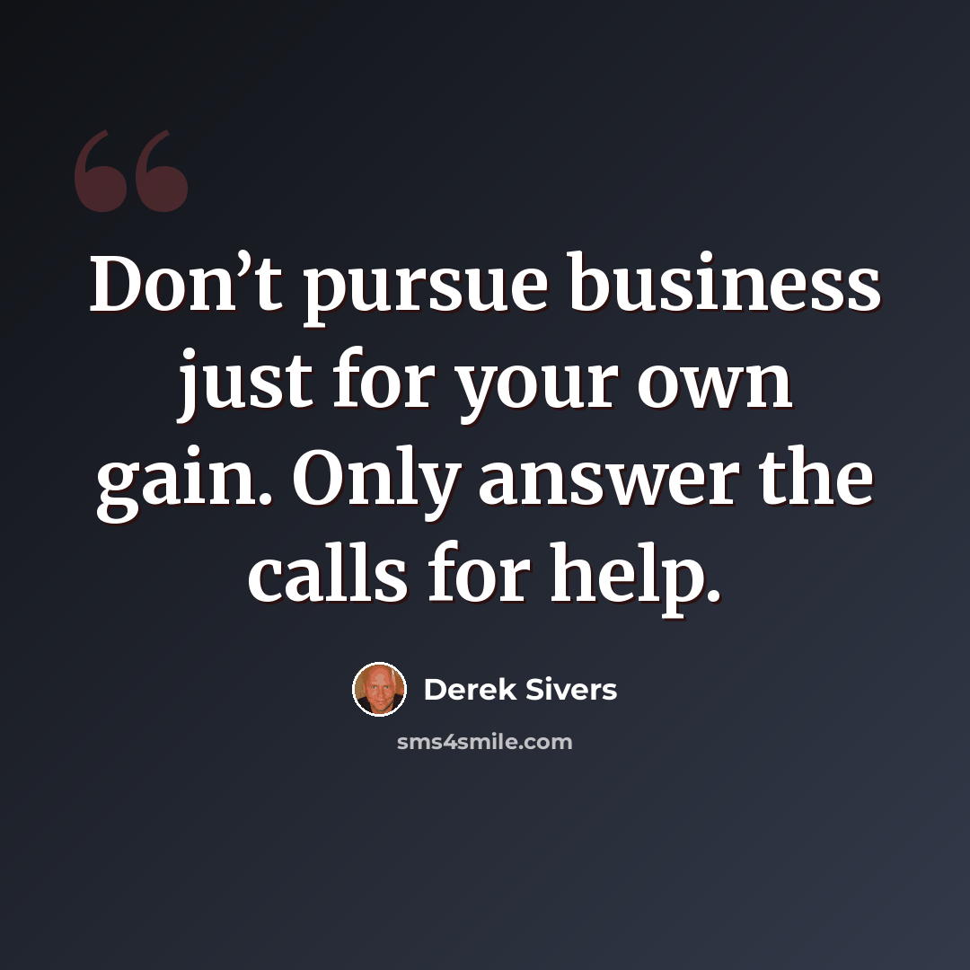“Don’t pursue business just for your own gain. Only answer the calls for help.” quote by Derek Sivers
