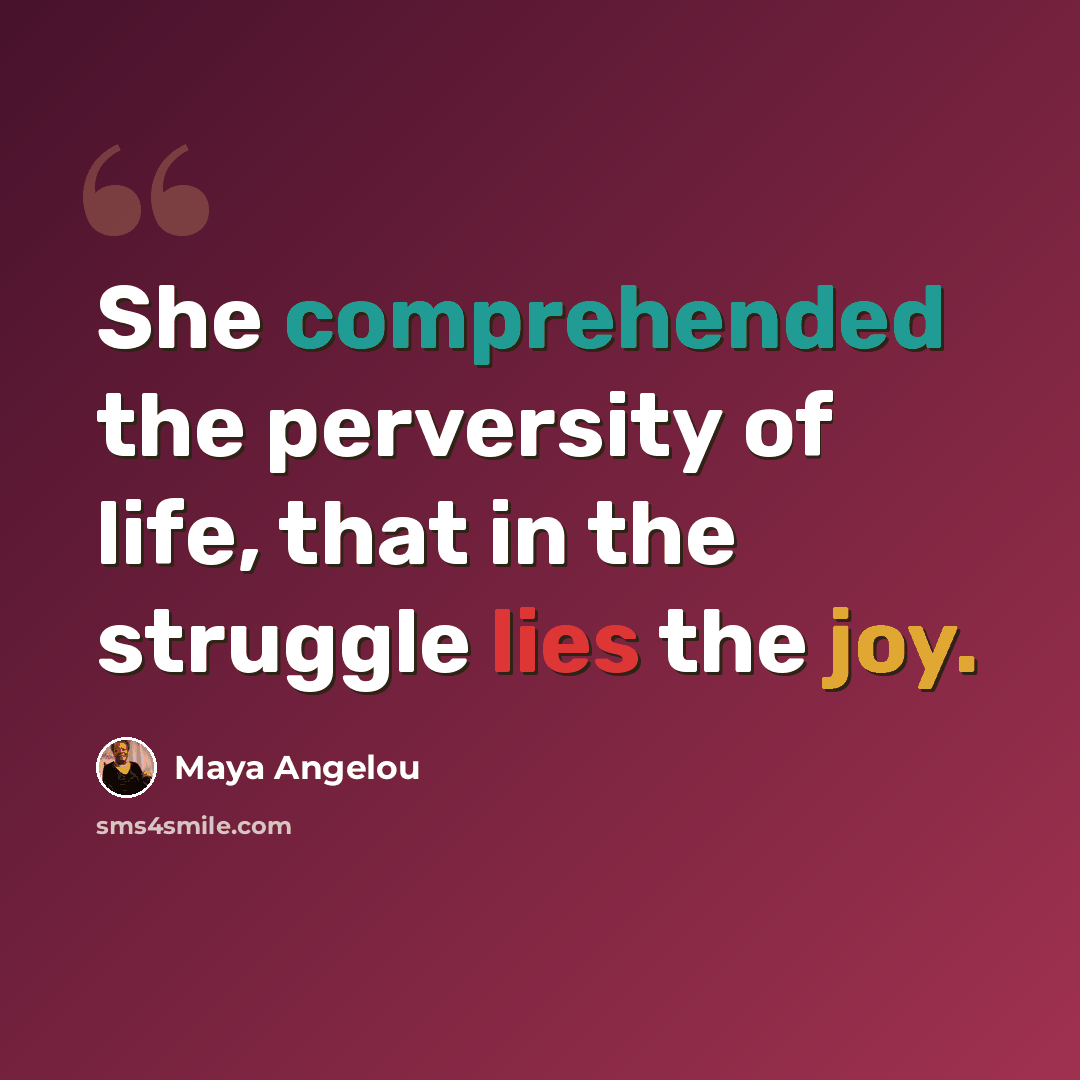 “She comprehended the perversity of life, that in the struggle lies the joy.” quote by Maya Angelou