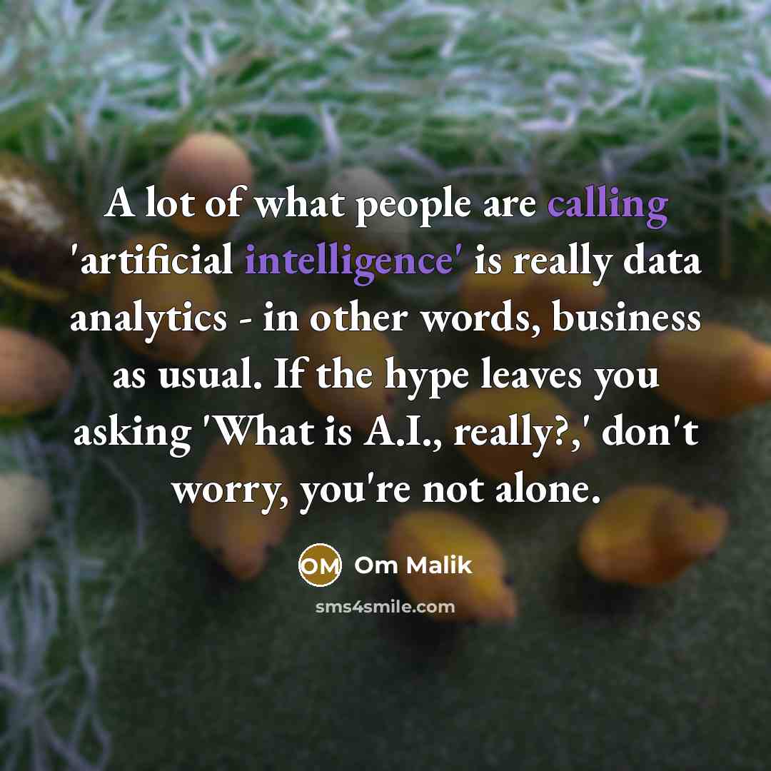 “A lot of what people are calling 'artificial intelligence' is really data analytics - in other words, business as usual. If the hype leaves you asking 'What is A.I., really?,' don't worry, you're not alone.” quote by Om Malik