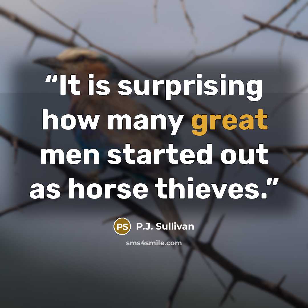 “It is surprising how many great men started out as horse thieves.” quote by P.J. Sullivan