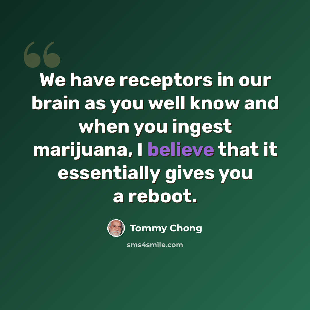 “We have receptors in our brain as you well know and when you ingest marijuana, I believe that it essentially gives you a reboot.” quote by Tommy Chong