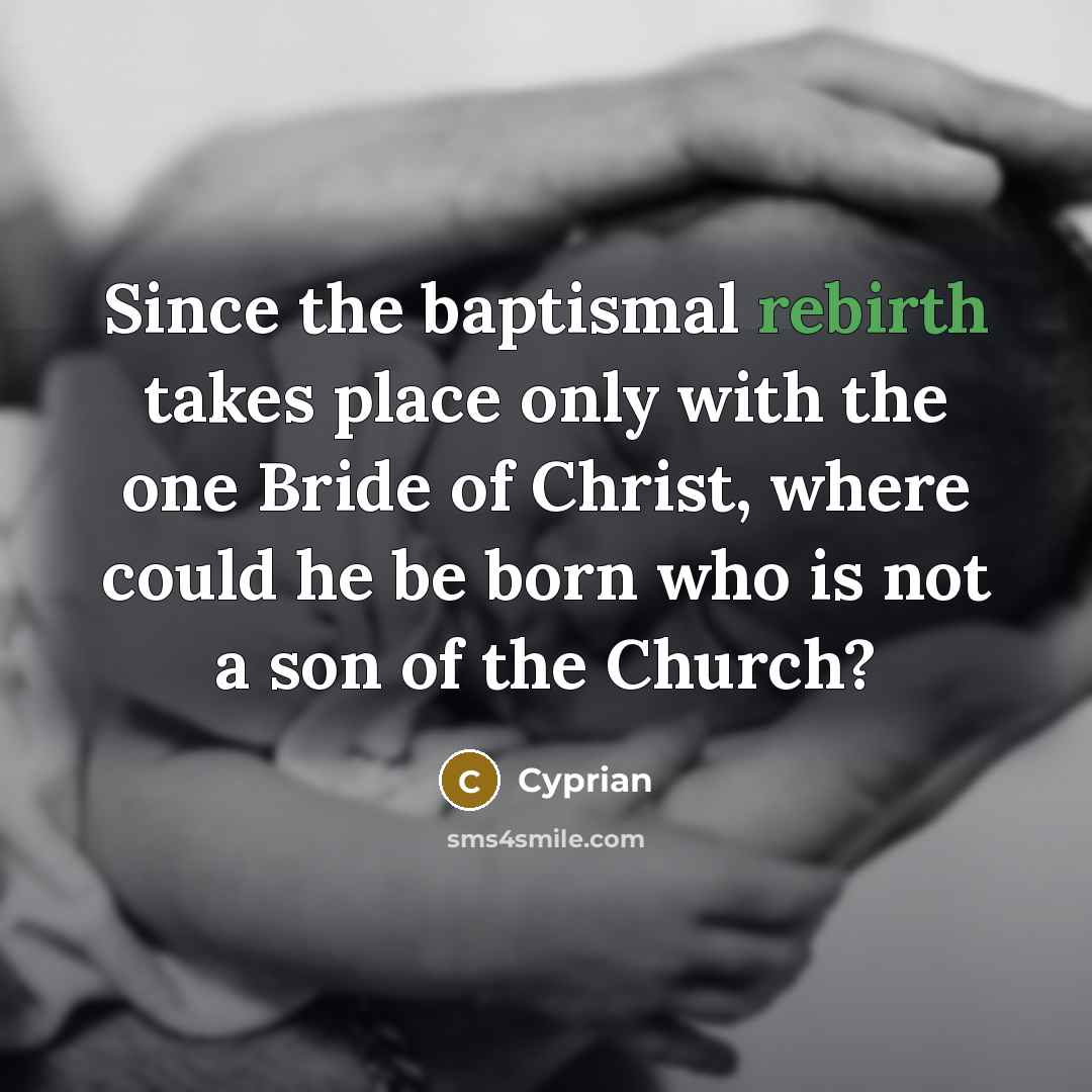 “Since the baptismal rebirth takes place only with the one Bride of Christ, where could he be born who is not a son of the Church?” quote by Cyprian