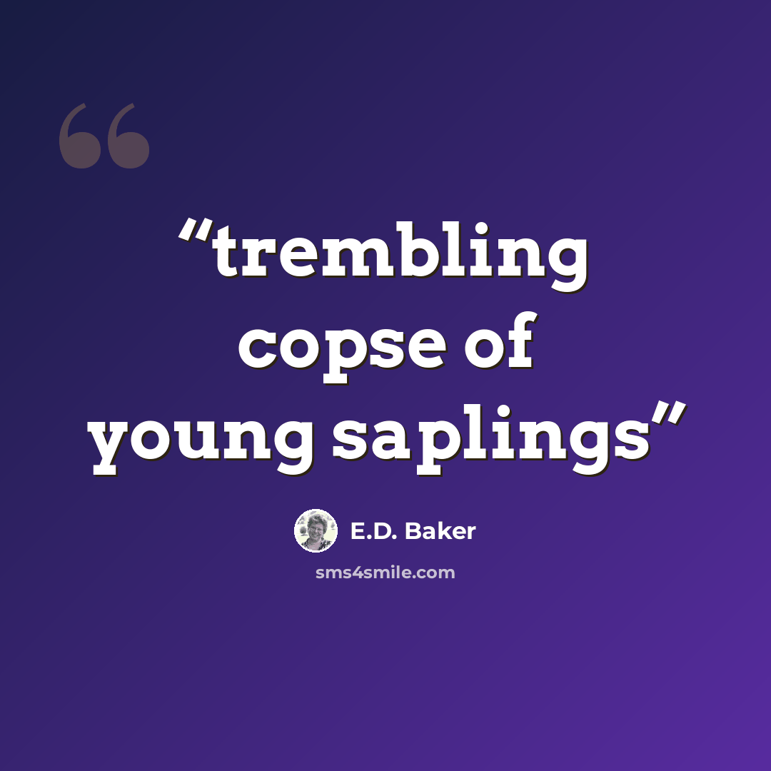 “trembling copse of young saplings” quote by E.D. Baker