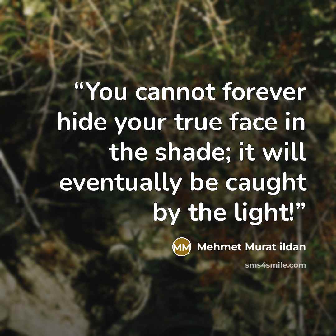 “You cannot forever hide your true face in the shade; it will eventually be caught by the light!” quote by Mehmet Murat ildan