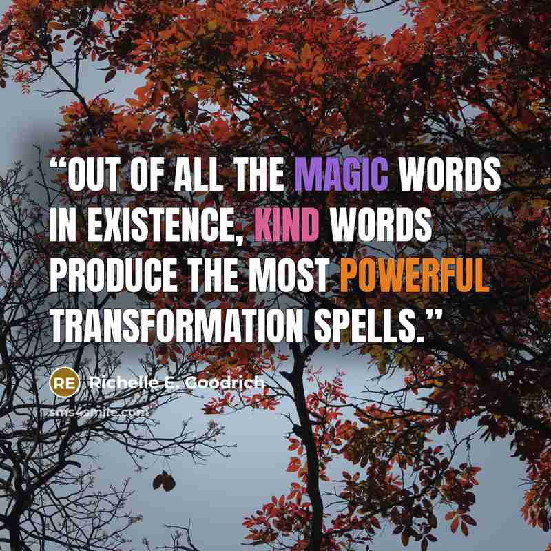 “Out of all the magic words in existence, kind words produce the most powerful transformation spells.” quote by Richelle E. Goodrich