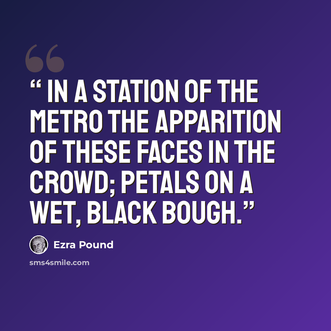 “In a Station of the Metro The apparition of these faces in the crowd; Petals on a wet, black bough.” quote by Ezra Pound