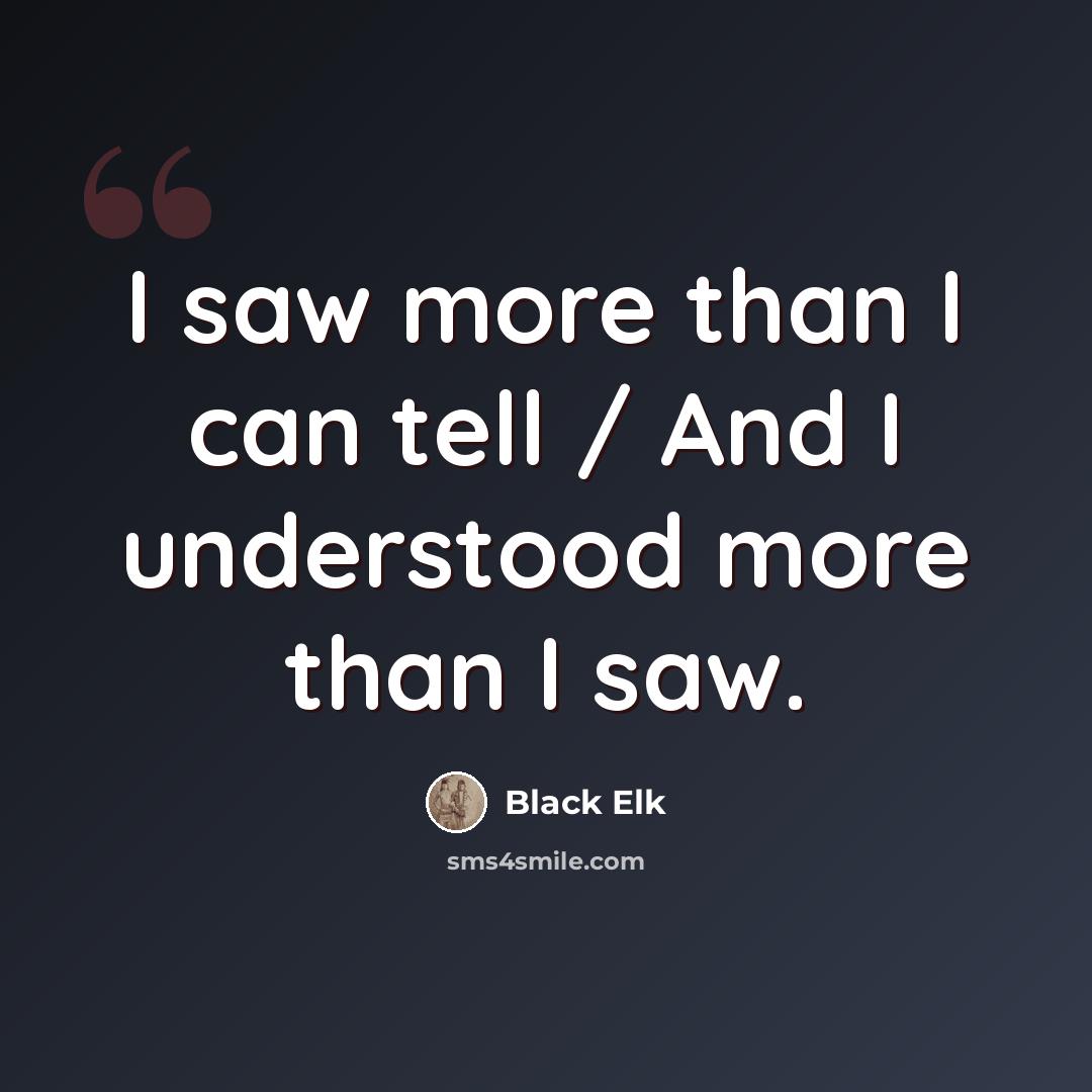 “I saw more than I can tell / And I understood more than I saw.” quote by Black Elk