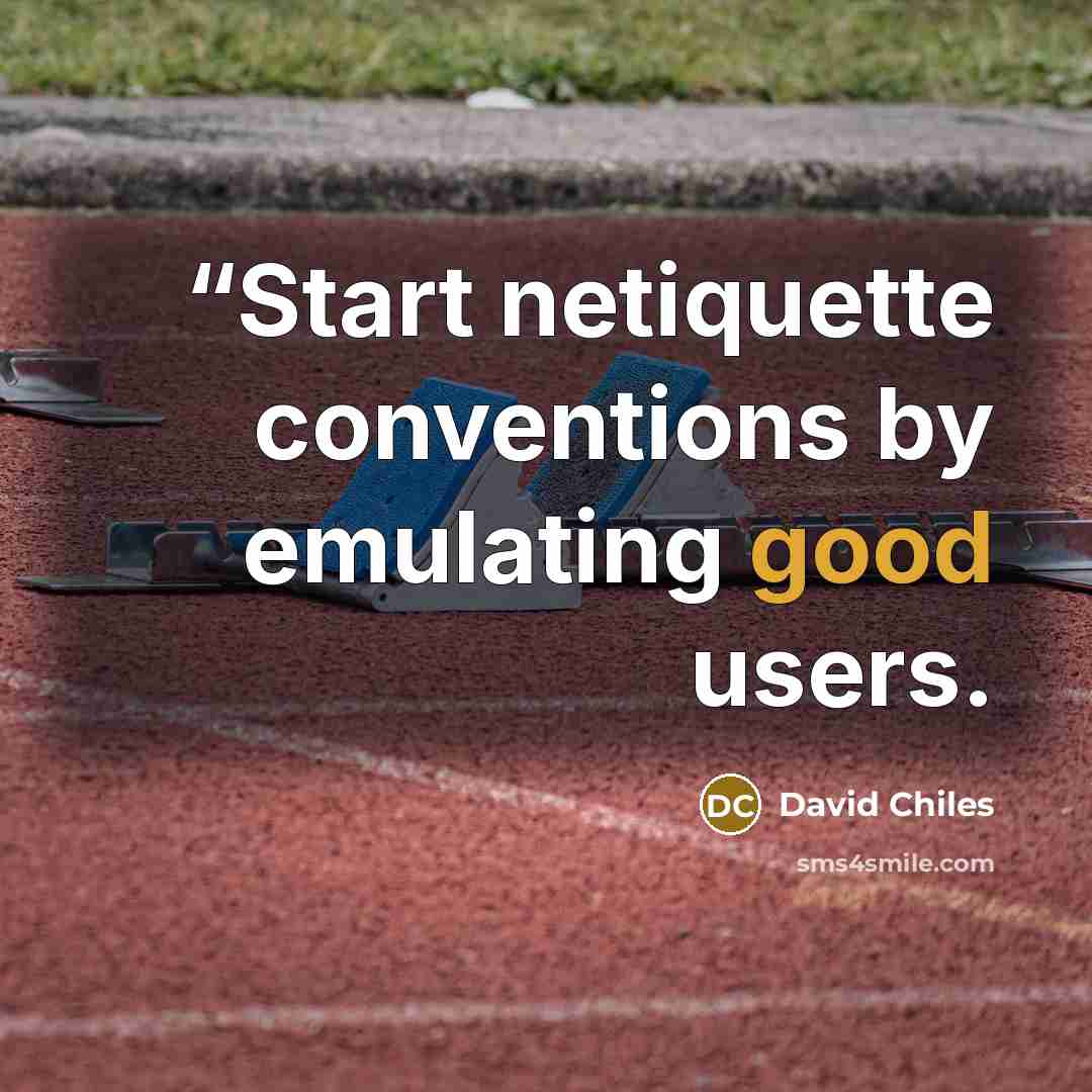 ““Start netiquette conventions by emulating good users.” quote by David Chiles