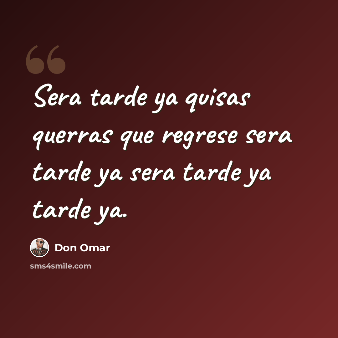 “Sera tarde ya quisas querras que regrese sera tarde ya sera tarde ya tarde ya.” quote by Don Omar