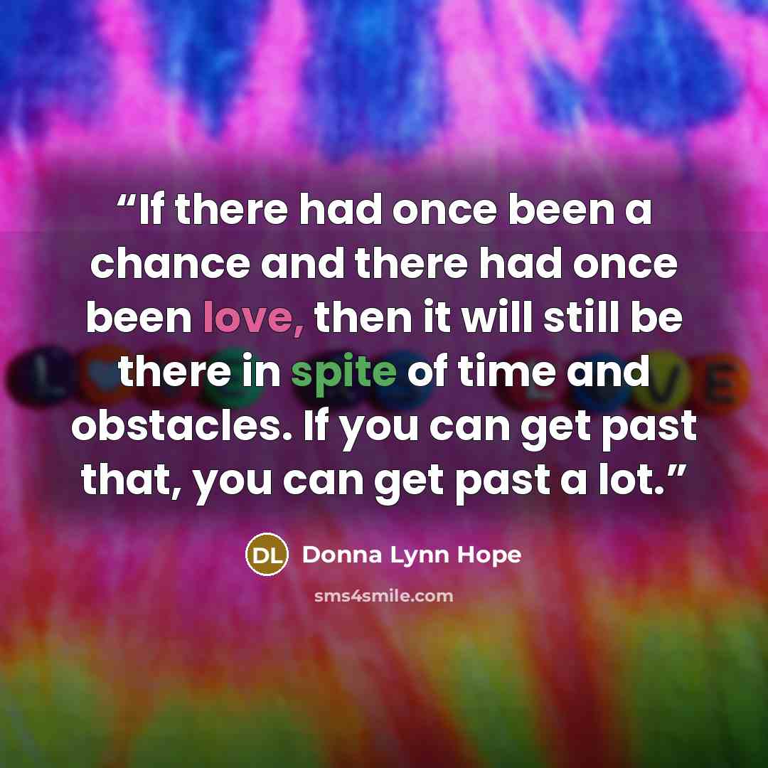 “If there had once been a chance and there had once been love, then it will still be there in spite of time and obstacles. If you can get past that, you can get past a lot.” quote by Donna Lynn Hope
