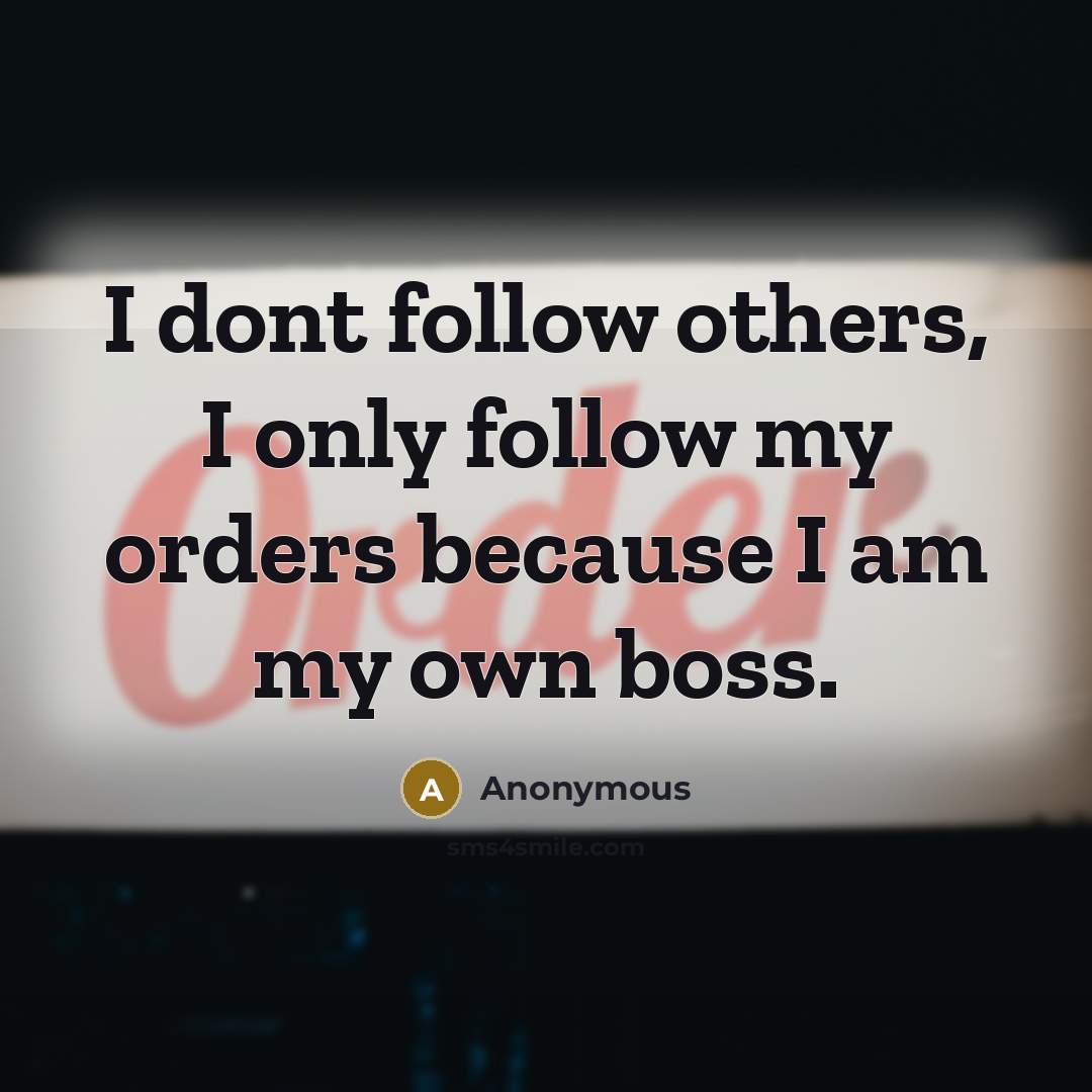 “I dont follow others, I only follow my orders because I am my own boss.” quote by Anonymous