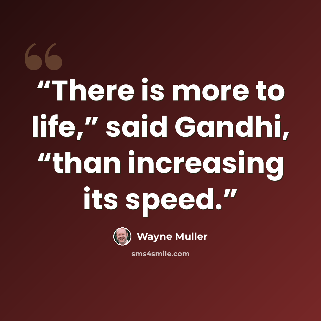“There is more to life,” said Gandhi, “than increasing its speed.” quote by Wayne Muller
