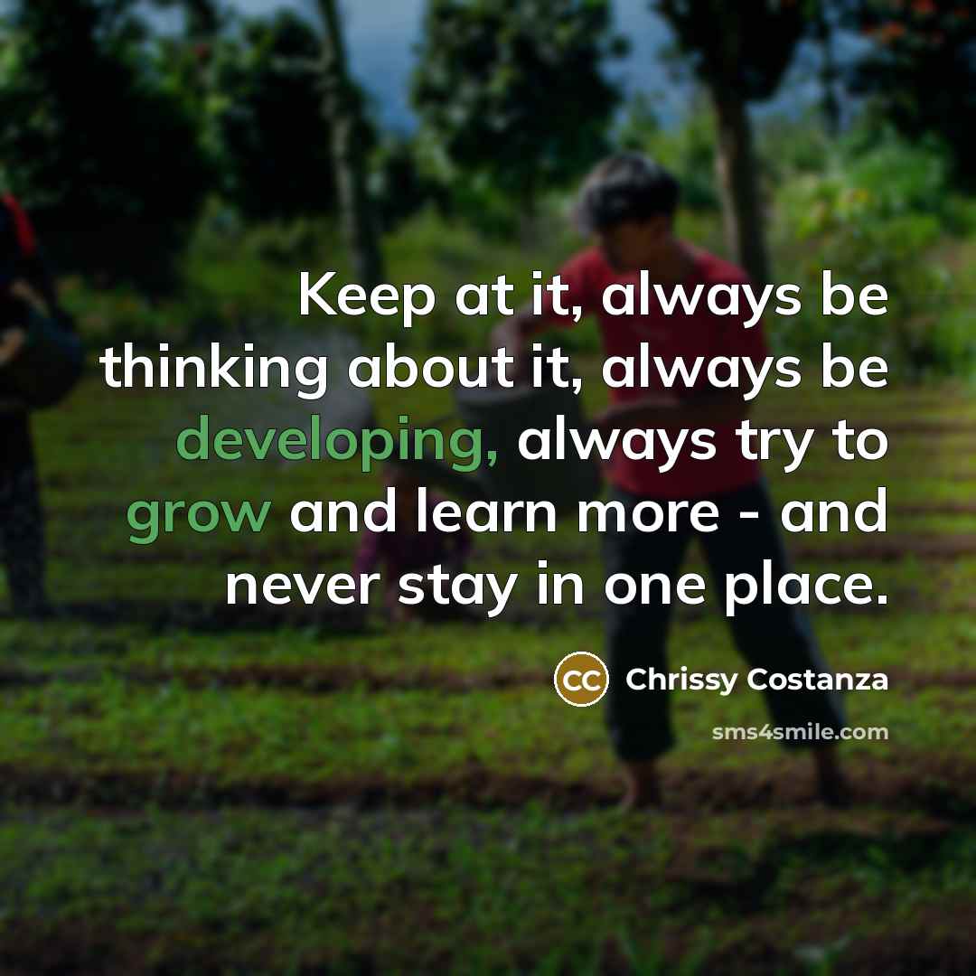 “Keep at it, always be thinking about it, always be developing, always try to grow and learn more - and never stay in one place.” quote by Chrissy Costanza