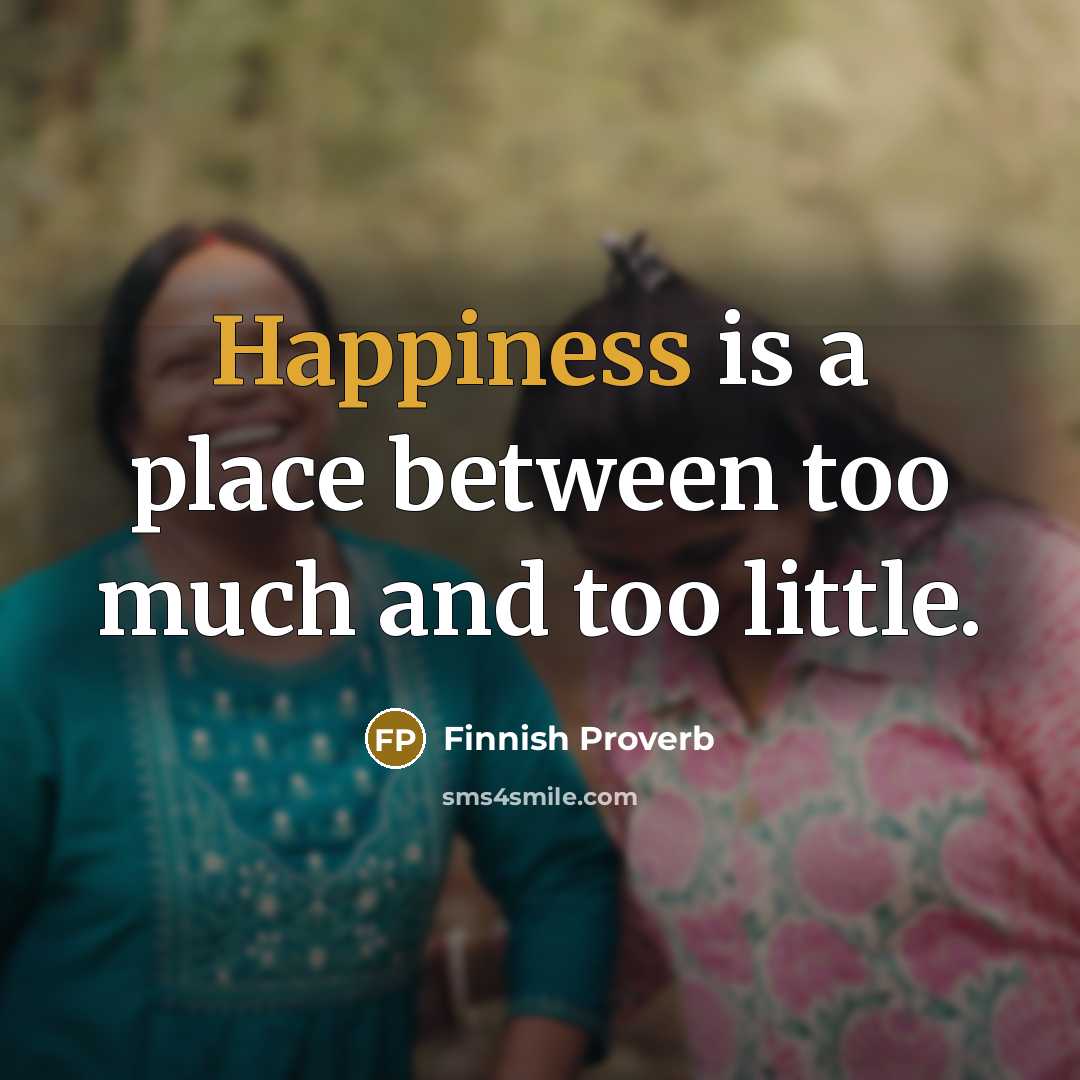 “Happiness is a place between too much and too little.” quote by Finnish Proverb