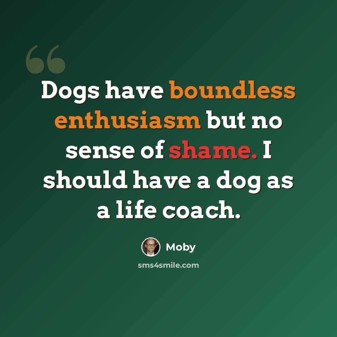 “Dogs have boundless enthusiasm but no sense of shame. I should have a dog as a life coach.” quote by Moby