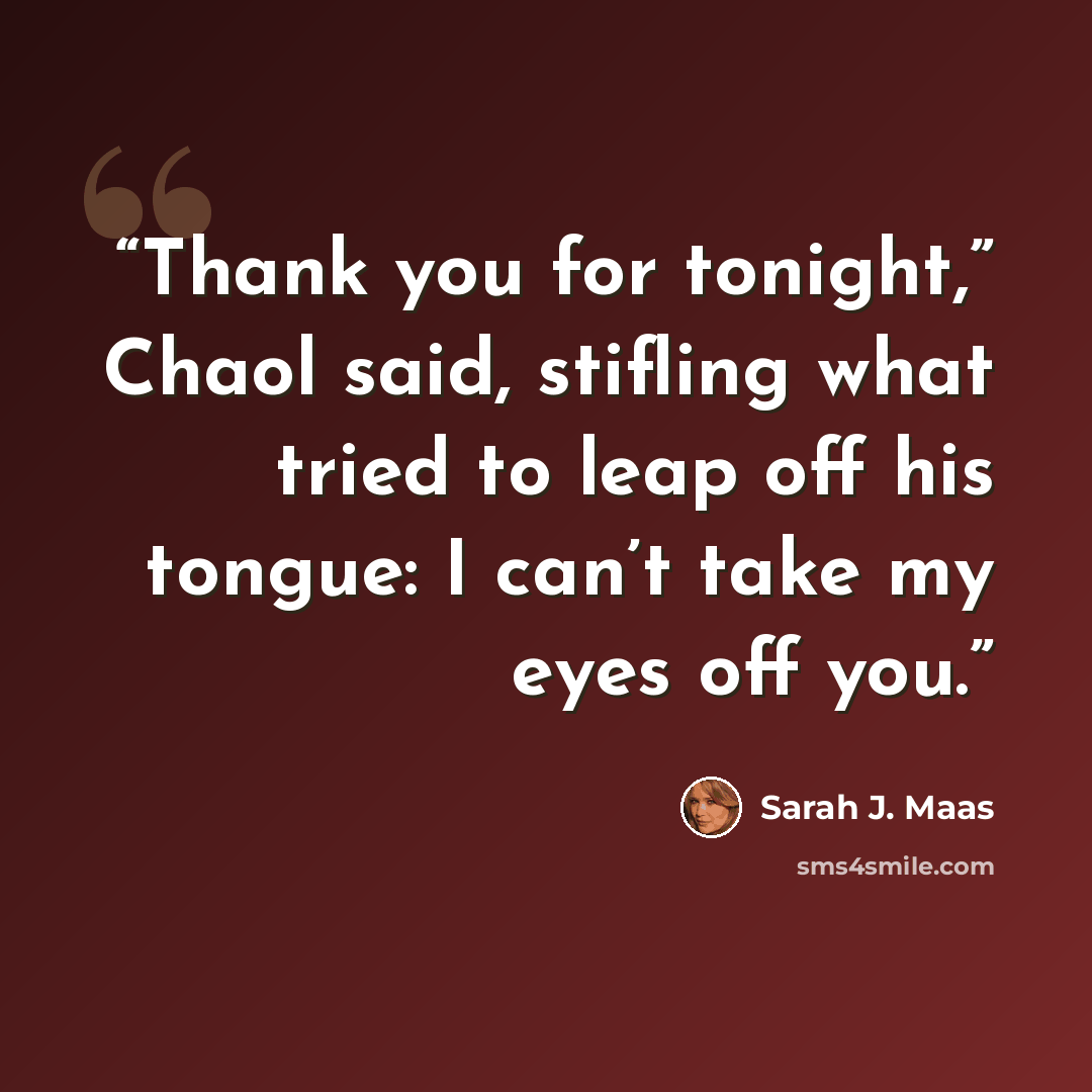 “Thank you for tonight,” Chaol said, stifling what tried to leap off his tongue: I can’t take my eyes off you.” quote by Sarah J. Maas