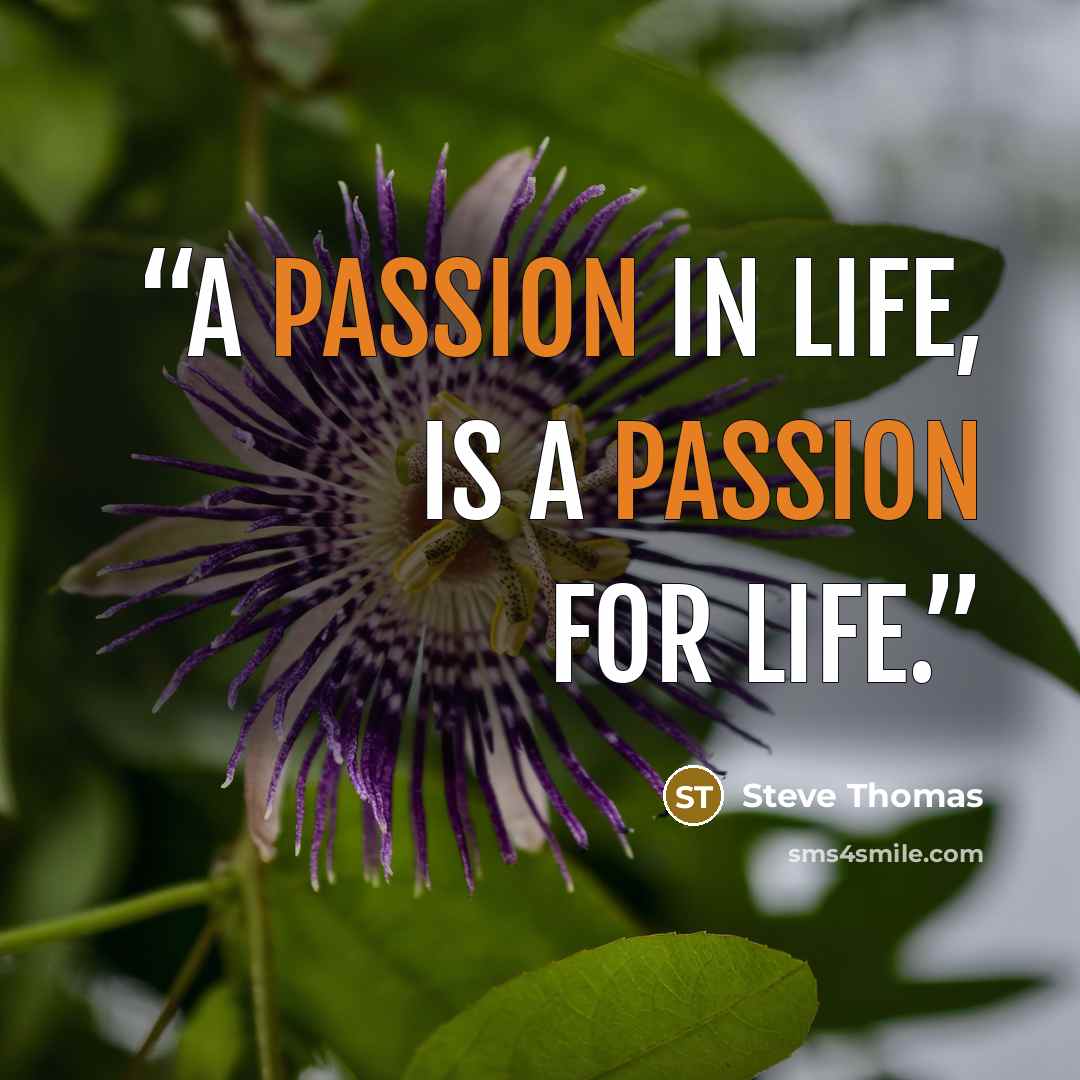“A passion in life, is a passion for life.” quote by Steve Thomas