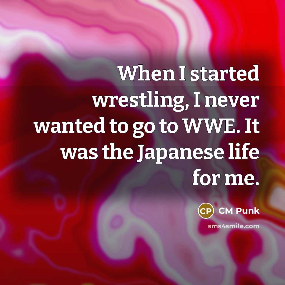 “When I started wrestling, I never wanted to go to WWE. It was the Japanese life for me.” quote by CM Punk