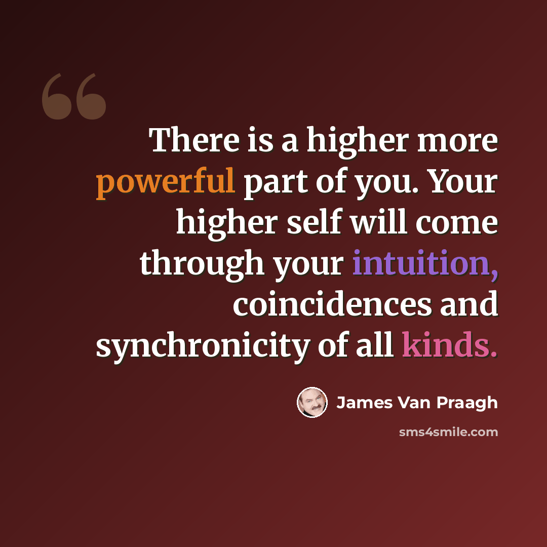 “There is a higher more powerful part of you. Your higher self will come through your intuition, coincidences and synchronicity of all kinds.” quote by James Van Praagh