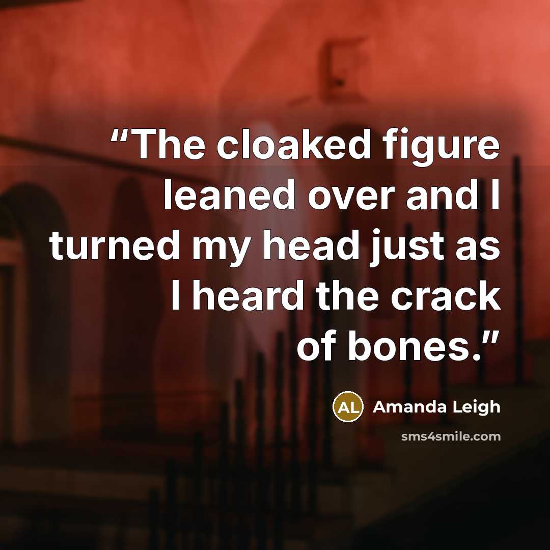 “The cloaked figure leaned over and I turned my head just as I heard the crack of bones.” quote by Amanda Leigh