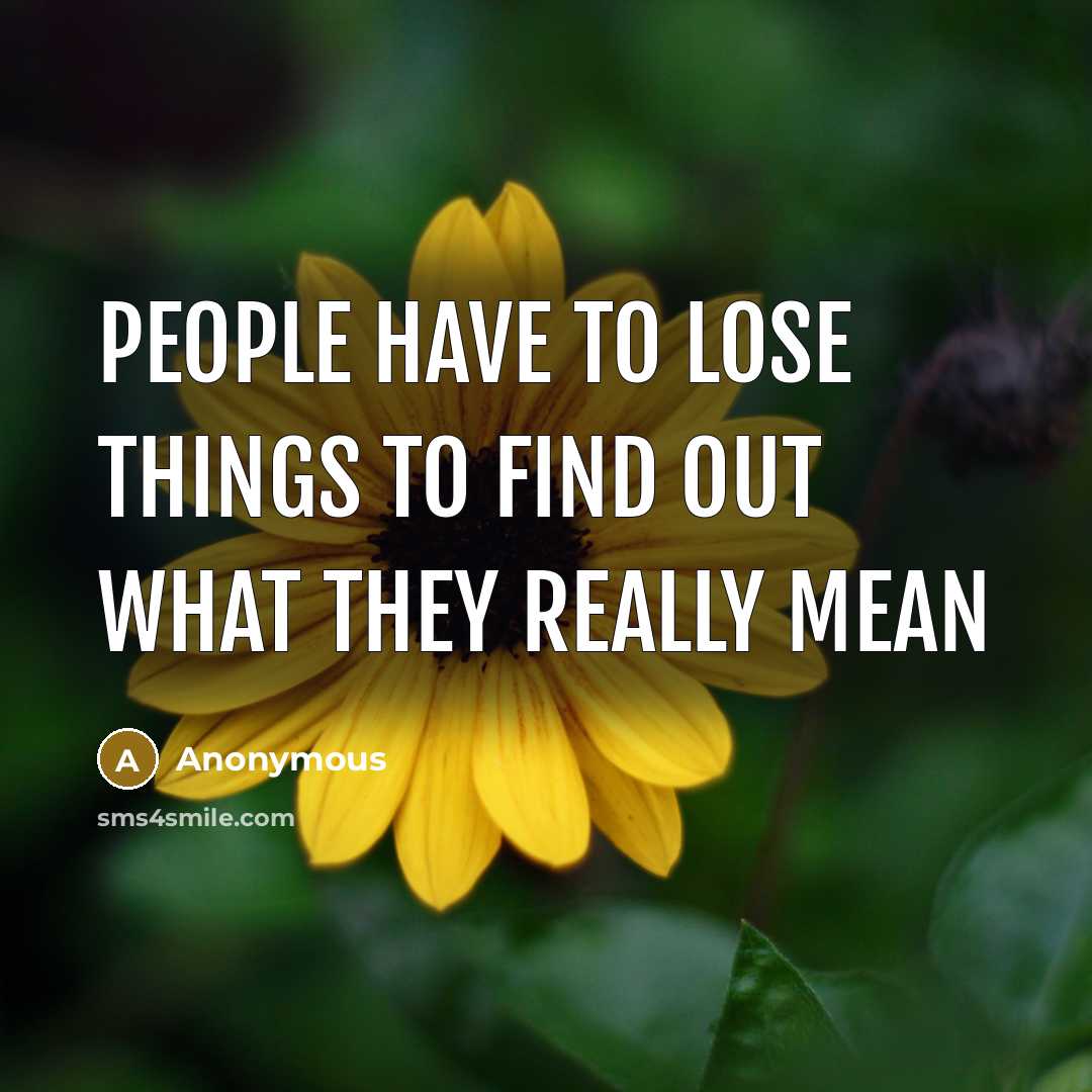 “People have to lose things to find out what they really mean” quote by Anonymous