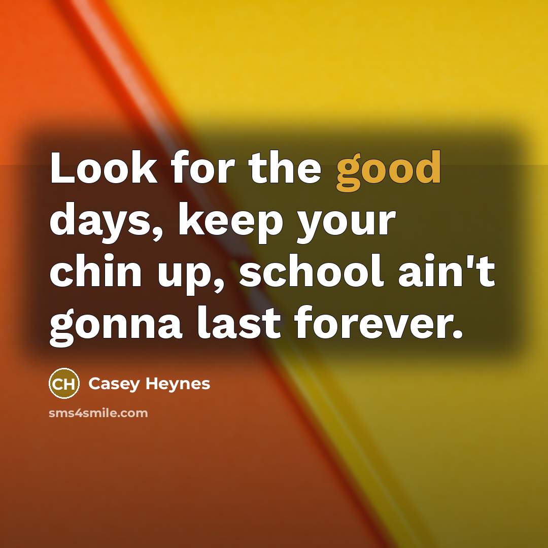 “Look for the good days, keep your chin up, school ain't gonna last forever.” quote by Casey Heynes